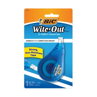BIC Wite-Out EZ Correct Correction Tape, Writing Supplies, 39.3' Tape, White, 1-Count
