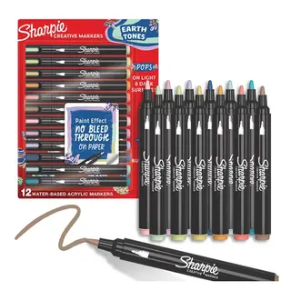 Sharpie Creative Markers, Earth Tones, Water-Based Acrylic Markers, Bullet Tip, Assorted Colors, 12 Count