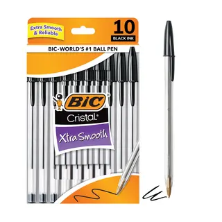 BIC Cristal Xtra Smooth Medium Point Ball Pen, School Supplies, 1.0 mm, Black, 10-Count