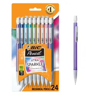 BIC Xtra Sparkle Mechanical Pencils, No. 2, Back to School Supplies, 0.7 mm, 24-Count (Barrel Colors May Vary)