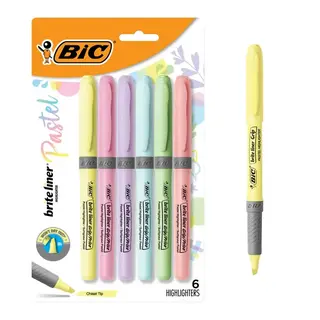 BIC Brite Liner Chisel Point Highlighter Set, Assorted Pastel Colors, 6 Count