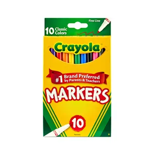Crayola Fine Line Markers, Classic Colors, 10 Count, Back to School Supplies for Kids and Teachers, Classroom Essentials, Gifts, 3+