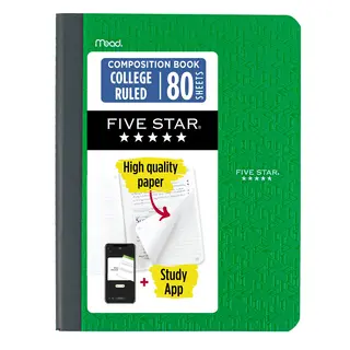 Five Star Composition Book Plus Study App, College Ruled, 80 Sheets, Retro Green