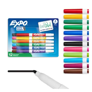 EXPO Dry Erase Markers, Fine Tip, Assorted Colors (Now with Yellow), 12 Pack