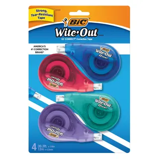 BIC Wite-Out EZ Correct Correction Tape, 39.3' Tape, School Supplies, White, 4-Count