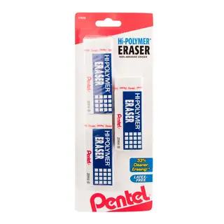 Pentel Hi-Polymer, Large, White, Block Eraser, Latex Free, 3 Pack