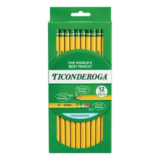 Ticonderoga Wood Pencils, Unsharpened, #2HB.3 mm Lead, Yellow, 12 Count
