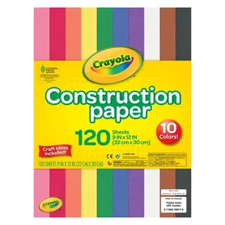Crayola Construction Paper, 120 Pages, School Supplies for Kindergarten, 10 Colors, Arts & Crafts Supplies, Classroom Must Haves