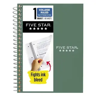 Five Star Personal College Ruled Notebook, 4.5" x 7", Seaglass Green, Poly, Spiral, 80 Sheets
