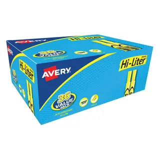 Avery Hi-Liter, Desk-Style, Fluorescent Yellow, 36 Count (98208)